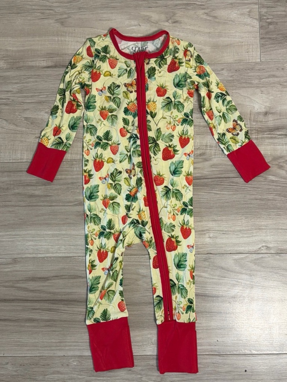 Strawberry Print Red-Trim Kids One-Piece